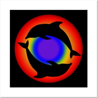 Rainbow Dolphins Posters and Art